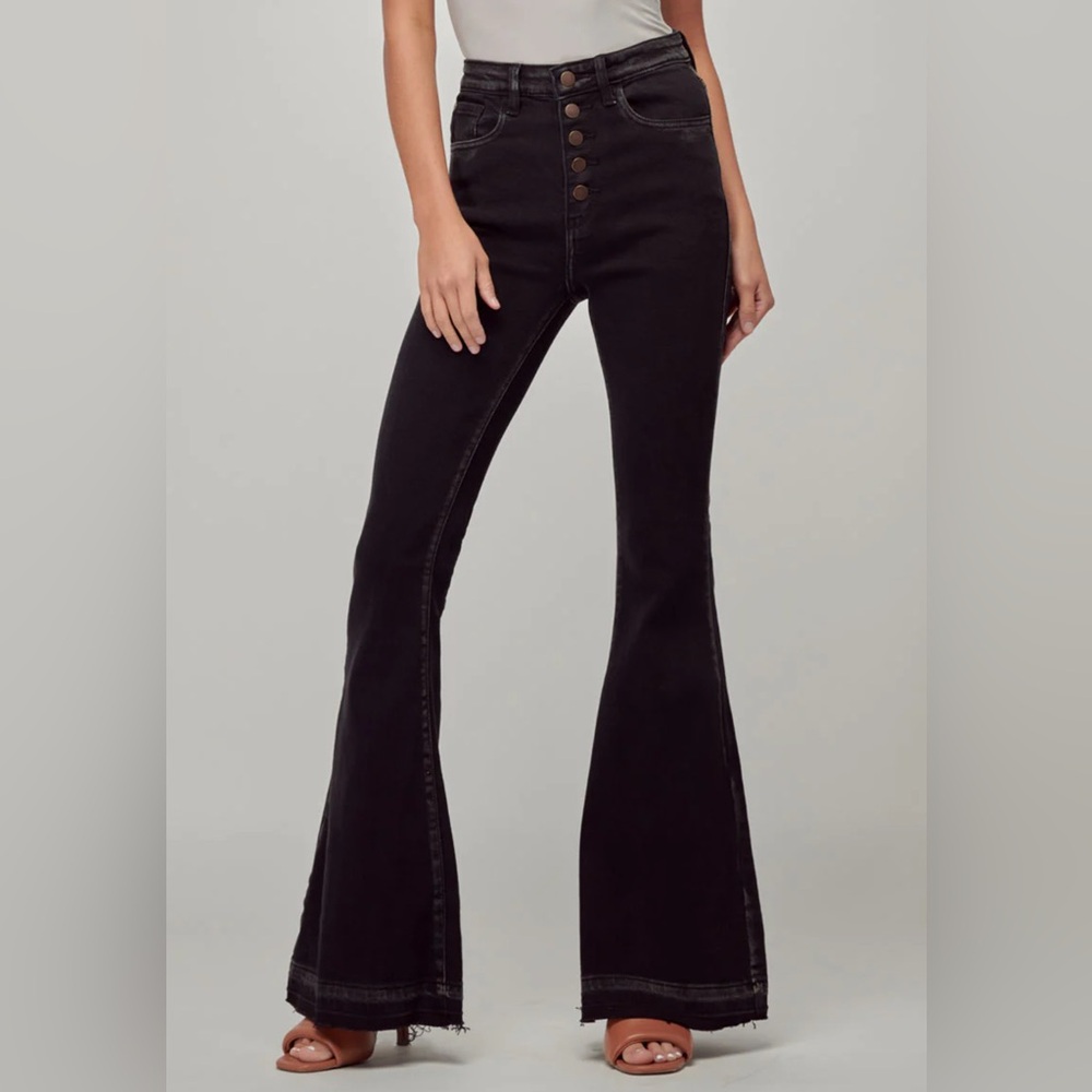 Dramatic Black Flare Wide Leg Jeans